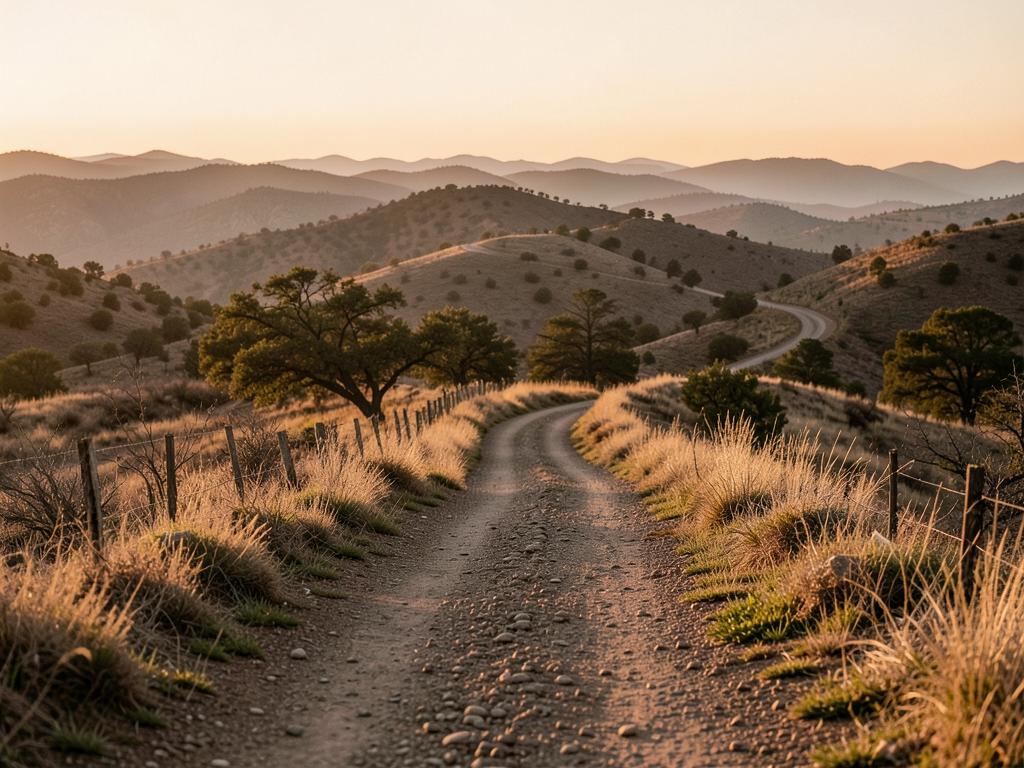 A winding Hill Country road at golden hour