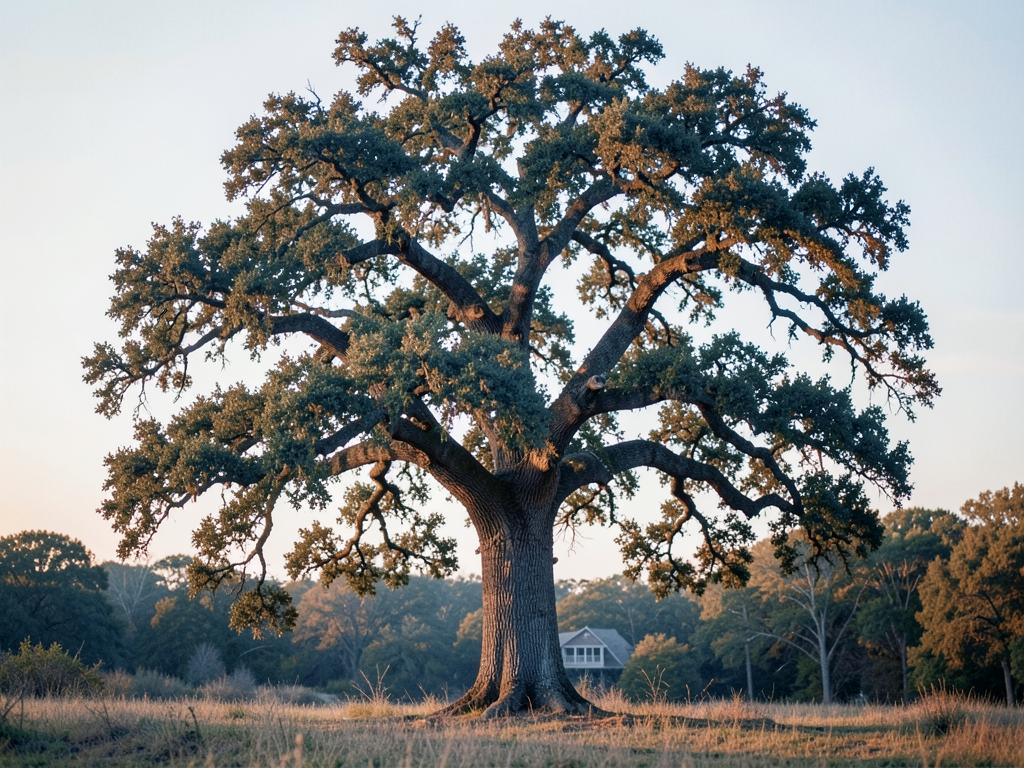 A sturdy live oak tree in warm morning light